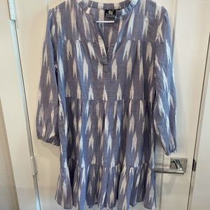 Madison Matthews Blue and White Linen Folly Dress